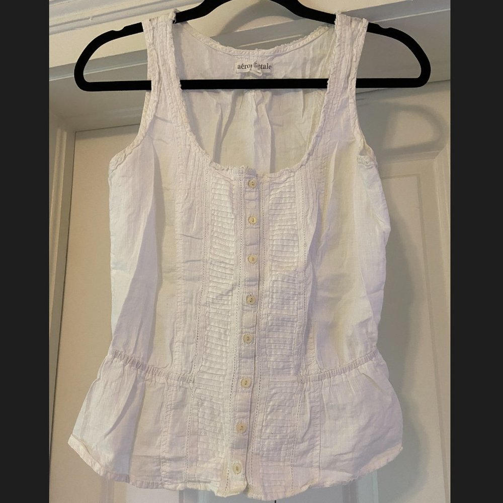 Cotton Pleated Button-Down Tank